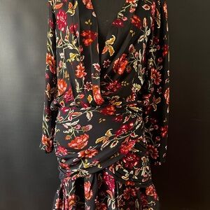 Floral Black Dress ALC Haven shirred mini size 8